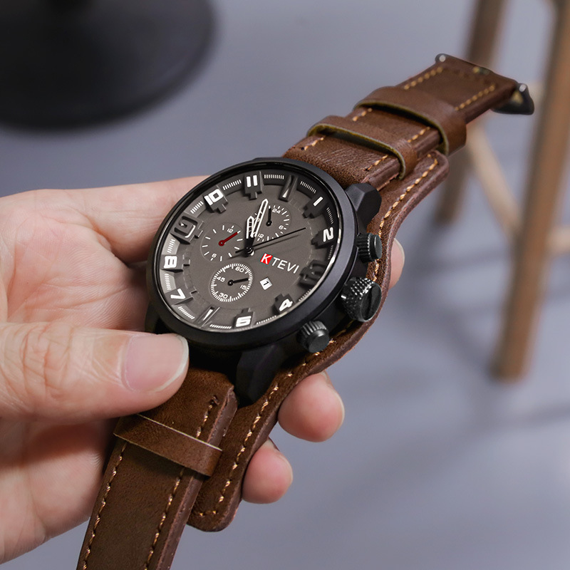 Leather Watch Band Men - Montres rétro pour hommes, montre à