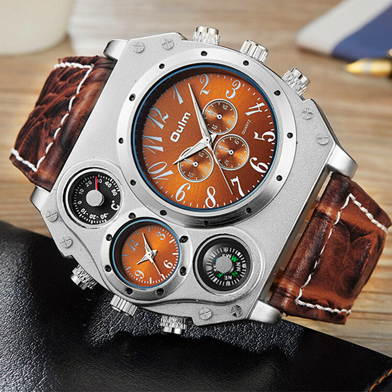 Leather Watch Band Men - Nouveau modèle OULM montre hommes Quartz