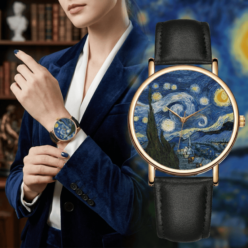 Leather Watch Band Men - Montres à cadran Van Gogh pour