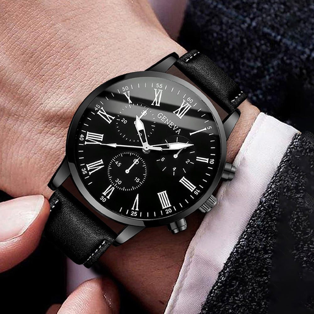 Leather Watch Band Men - Montre à quartz avec bracelet en