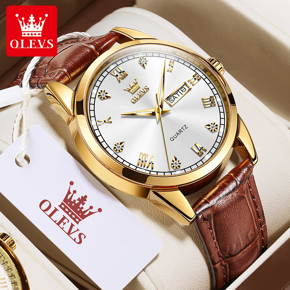 OLEVS 6896 Montre à quartz pou - Leather Watch Band Men avis et prix