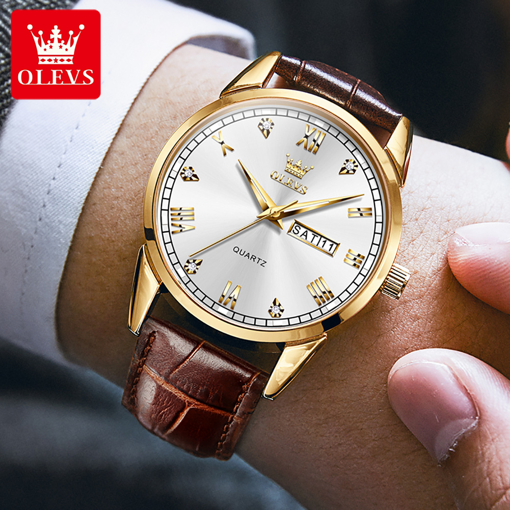 OLEVS 6896 Montre à quartz pou - Leather Watch Band Men avis et prix