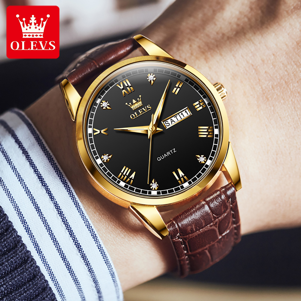 OLEVS 6896 Montre à quartz pou - Leather Watch Band Men avis et prix