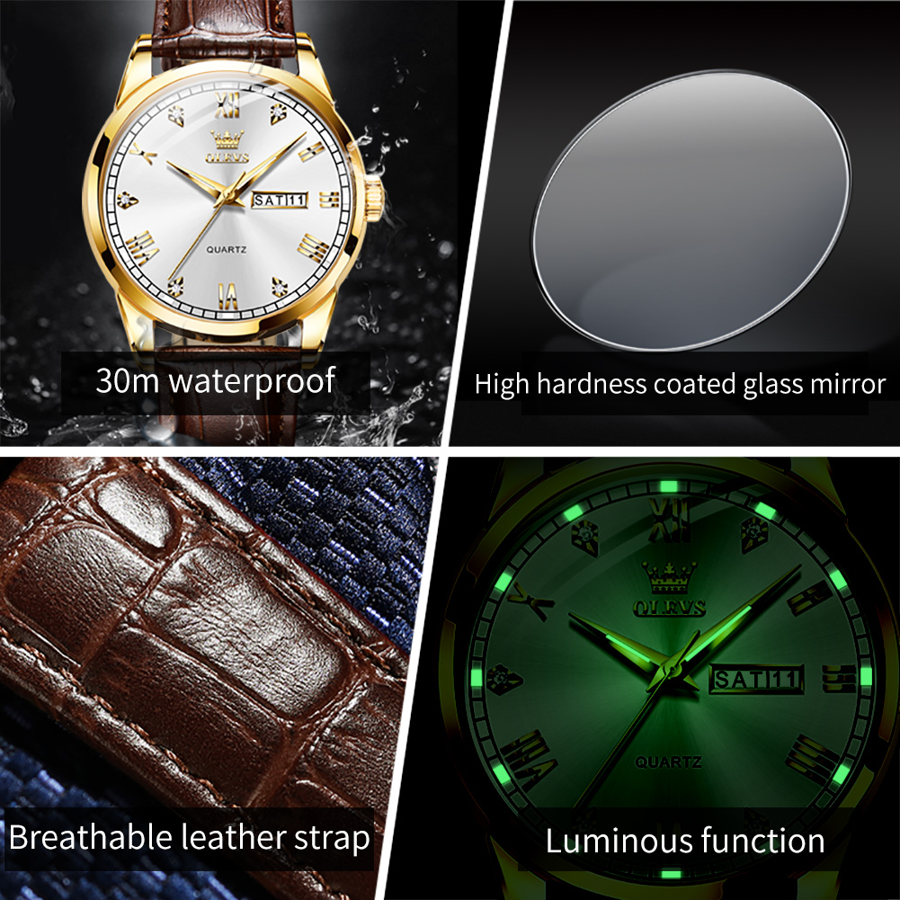 OLEVS 6896 Montre à quartz pou - Leather Watch Band Men avis et prix